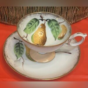 Vintage Japan Porcelain Pear Design Teacup and Saucer